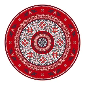 Vector round design element with traditional Russian embroidery symbols