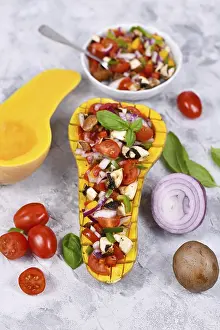 Vegan baked Butternut squash filled bell pepper