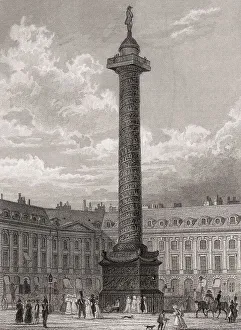 The Vendome Column, Paris, antique steel engraved print