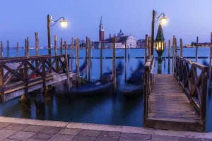 Venetian gondolas, boat dock at St Mark's Square