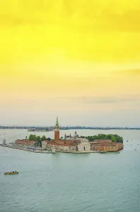 Venice aerial view of the island with church of San Giorgio Maggiore