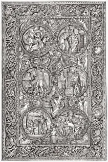 Verzierter Elfenbeineinband eines Stundenbuchs