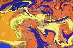 Vibrant abstract image featuring a swirling mix of orange