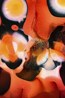 A vibrant abstract painting with dynamic orange