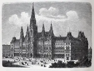 Vienna City Hall, Austria, historical book illustration