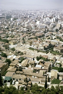 View from the Acropolis across the Roman Forum to the north of the city, Monastiraki, Athens 1964