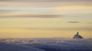 View of active stratovolcano at sunrise