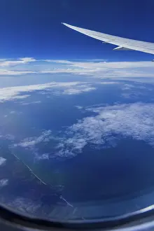 View from the aircraft window during a flight over India with the airline Etihad