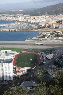 View over airport runway to Spanish town of La Linea from Gibraltar