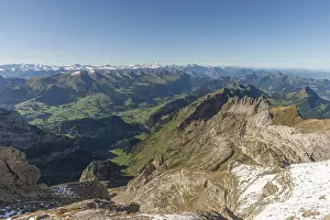 View from the alpine peak Saentis to the Appenzell Alps