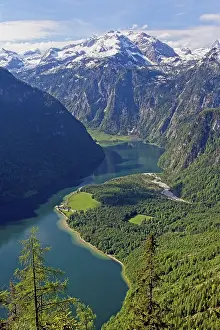View from the Archenkanzel of the Konigssee with the pilgrimage chapel of St