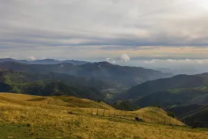 View over Beautiful Mountainscape with Clouds and Sheep in a Sunny Day in Valley Muggio in Ticino