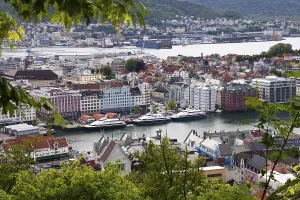View over Bergen from the mountain of Floyen or Floyfjellet