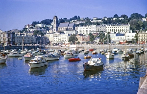 View of boats in the harbour, Torquay, Devon, England, UK 1972