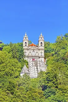 View of Bom Jesus do Monte santuary immersed in the greenery of the surrounding woods
