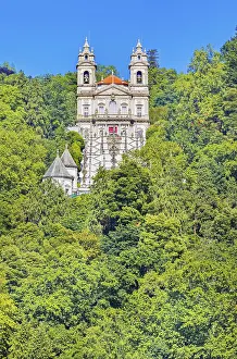 View of Bom Jesus do Monte santuary immersed in the greenery of the surrounding woods