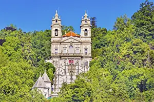 View of Bom Jesus do Monte santuary immersed in the greenery of the surrounding woods