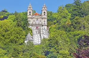 View of Bom Jesus do Monte santuary immersed in the greenery of the surrounding woods