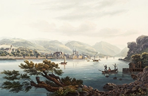 View of Boppard on the Rhine and the Imperial Castle, Rhineland-Palatinate, Germany, view around 1830, digitally restored reproduction of a 19th century model by Johann Ludwig Bleuler (12 February 1792 - 28 March 1850)