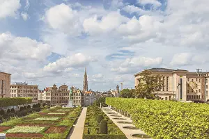 View over Brussels from Mont des Arts (Kunstberg) with Basilica
