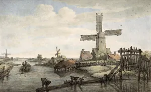 View of a Canal with Three Windmills