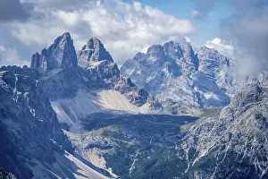 Category Mountain Landscapes Prints: View from the Carnic main ridge to the Sesto Dolomites with the Three Peaks
