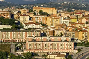 View from Castello Monforte to modern blocks of flats, Campobasso, Molise, Italy, Europe
