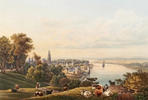View of the city of Arnhem, Arnhem, on the Rhine, Netherlands, view around 1830, digitally restored reproduction of a 19th century model by Johann Ludwig Bleuler (12 February 1792 - 28 March 1850), Swiss draughtsman and painter