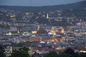 View of the city in the blue hour in the evening
