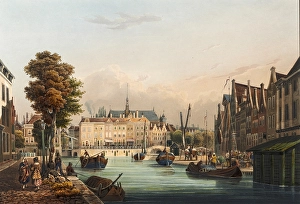 View of the city of Leyden, Leiden, Rhine, Netherlands, view around 1830, digitally restored reproduction of a 19th century model by Johann Ludwig Bleuler (12 February 1792 - 28 March 1850), Swiss draughtsman and painter