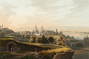 View of the city of Mainz, Rhine, and its surroundings, Rhineland-Palatinate, Germany, view around 1830, digitally restored reproduction of a 19th century model by Johann Ludwig Bleuler (12 February 1792 - 28 March 1850)
