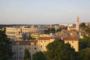 View on the city with Roman Arena from Pula Castle