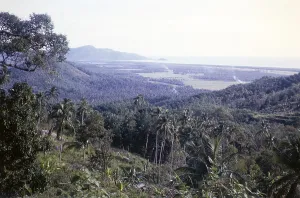 View to coastline south west from hills over agricultural land on plain
