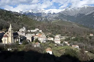 The view of the Corsican mountain town of Vivario