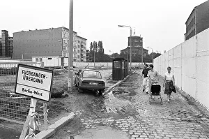 View of the former death strip of the Berlin Wall on Engeldamm road from the Kopenickerstrasse towards the Kreuzberg