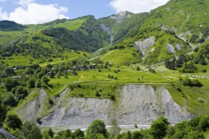 Framed Print : View of deep valleys and green hills in a mountainous and wooded region