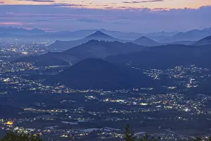 View of the densely populated Neapolitan region and the mountains near Caserta at dusk