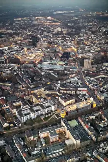 View of Dortmund city center with the Dortmund Wall at dusk