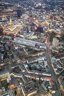 View of Dortmund city center with the Dortmund Wall at dusk