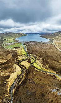 Framed Print : View from Eas a Bhradain Waterfall from drone Framed Print : View from Eas a Bhradain Waterfall from drone