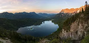View over the Eibsee lake at sunset