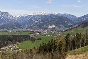View of the Eisenerz Alps, in the valley the village of Trofaiach