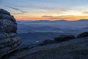 A view of El Torcal Nature Reserve in Andalusia with ist strange karst rock formations at sunset