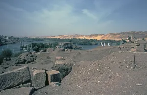 View from Elephantine Island to the Nile with both banks, Aswan, Nile Valley, Egypt, September 1989, vintage, retro, old, historic, Africa