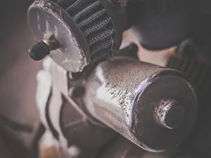 A view of the detail of an engine of an old vintage and antique car