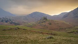 View of the English mountain landscape in the evening light