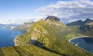 View from Finnesfjellet mountain to mountains and coast