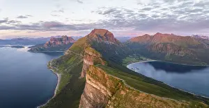 View from Finnesfjellet mountain to mountains and coast