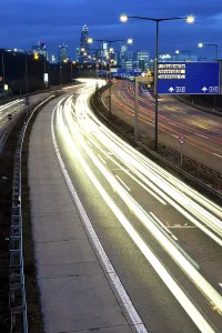 View of Frankfurt from the A 661 autobahn