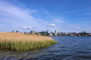 View from Gehlsdorf across the Warnow to the Hanseatic city of Rostock